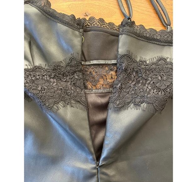 Y2K Faux Black Leather Lace Babydoll Mini Dress Small Dark Romance Whimsigoth - Picture 6 of 8